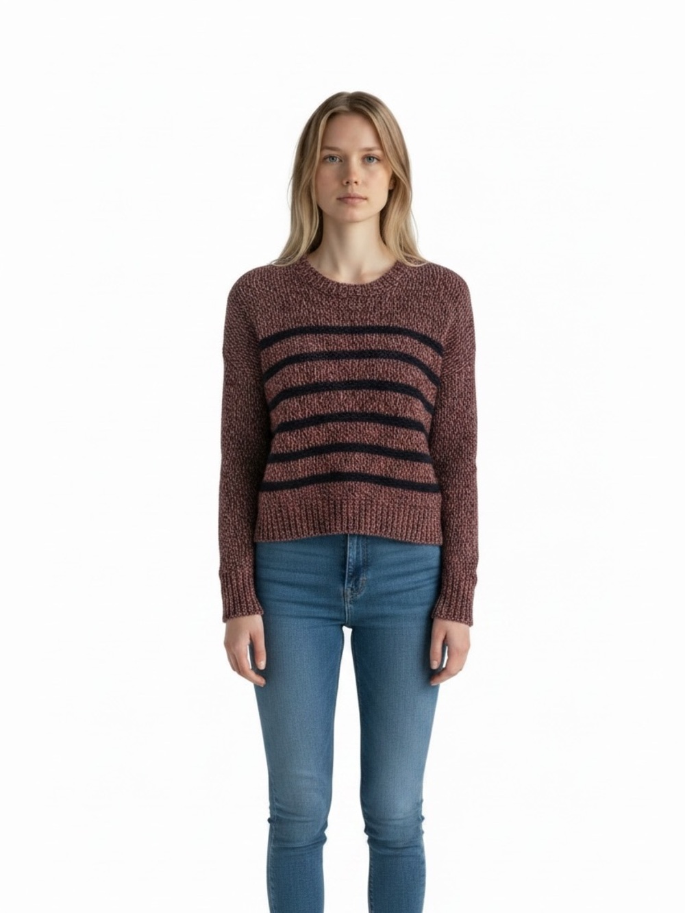 ALYA Women's Size Small Red Striped Sweater High Low Hem
